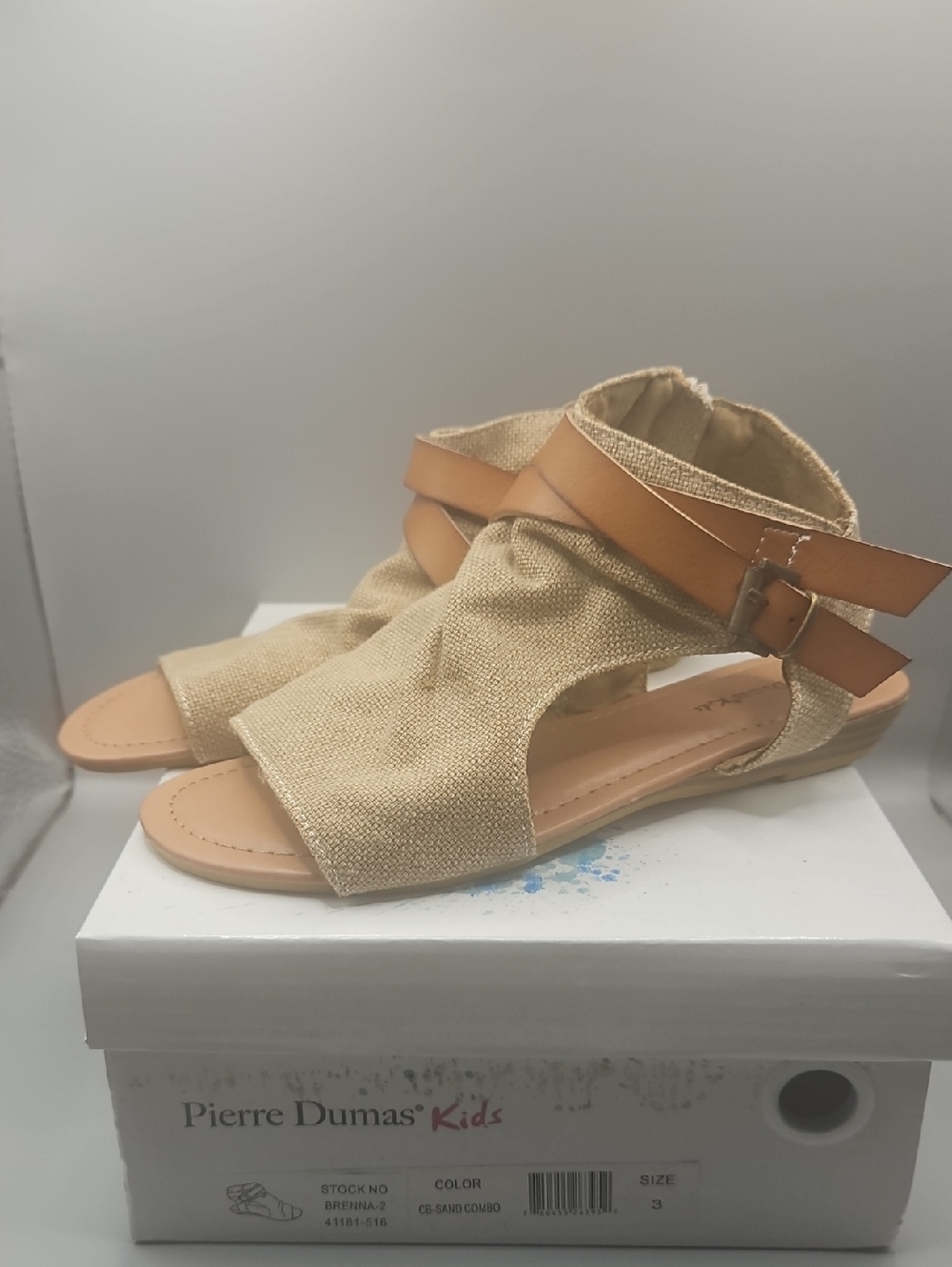 Pierre Dumas Sand/Tan Girls Open-Toe Ankle Strap Sandals